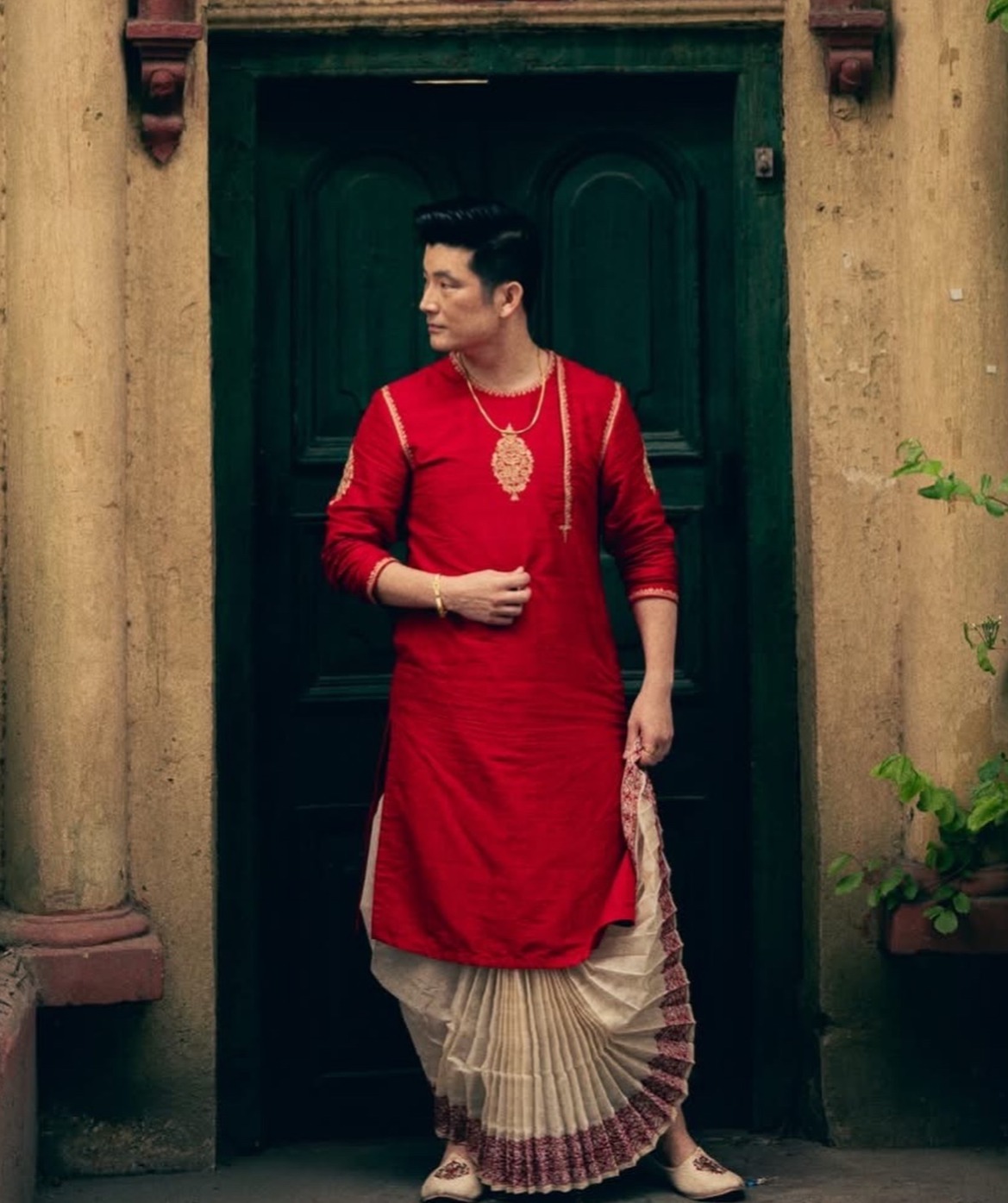 Raw Silk Kurta with Hand Embroidery