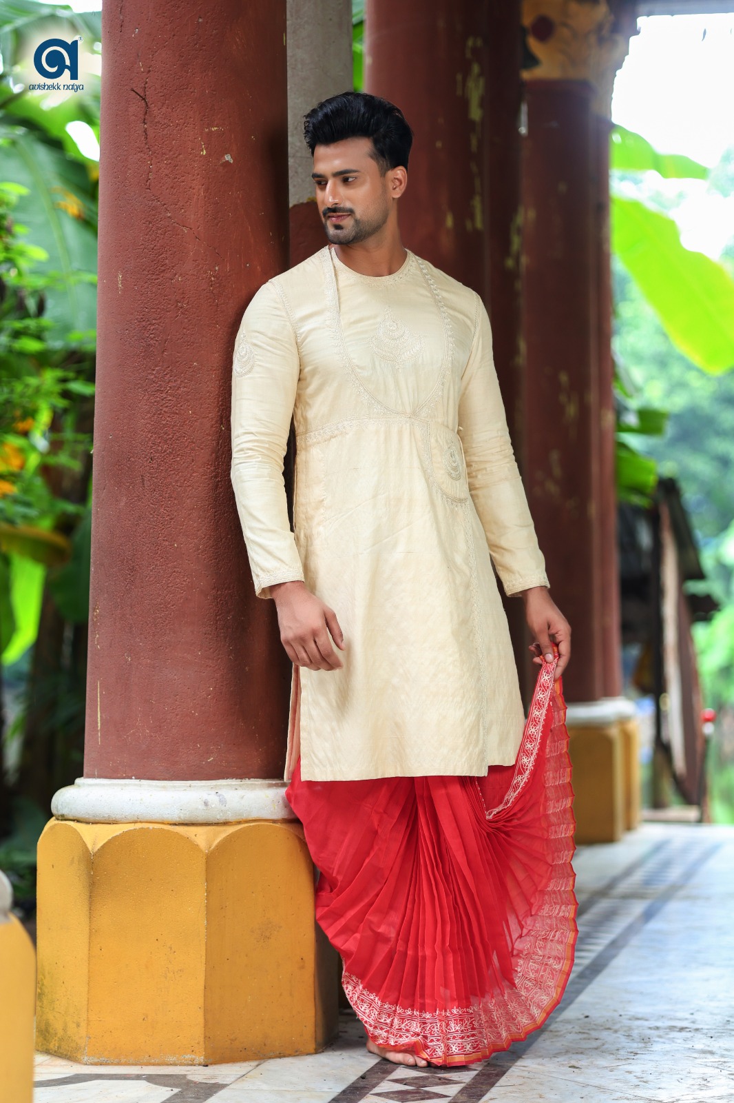Tussar Silk Angarakha With Hand Embroidery