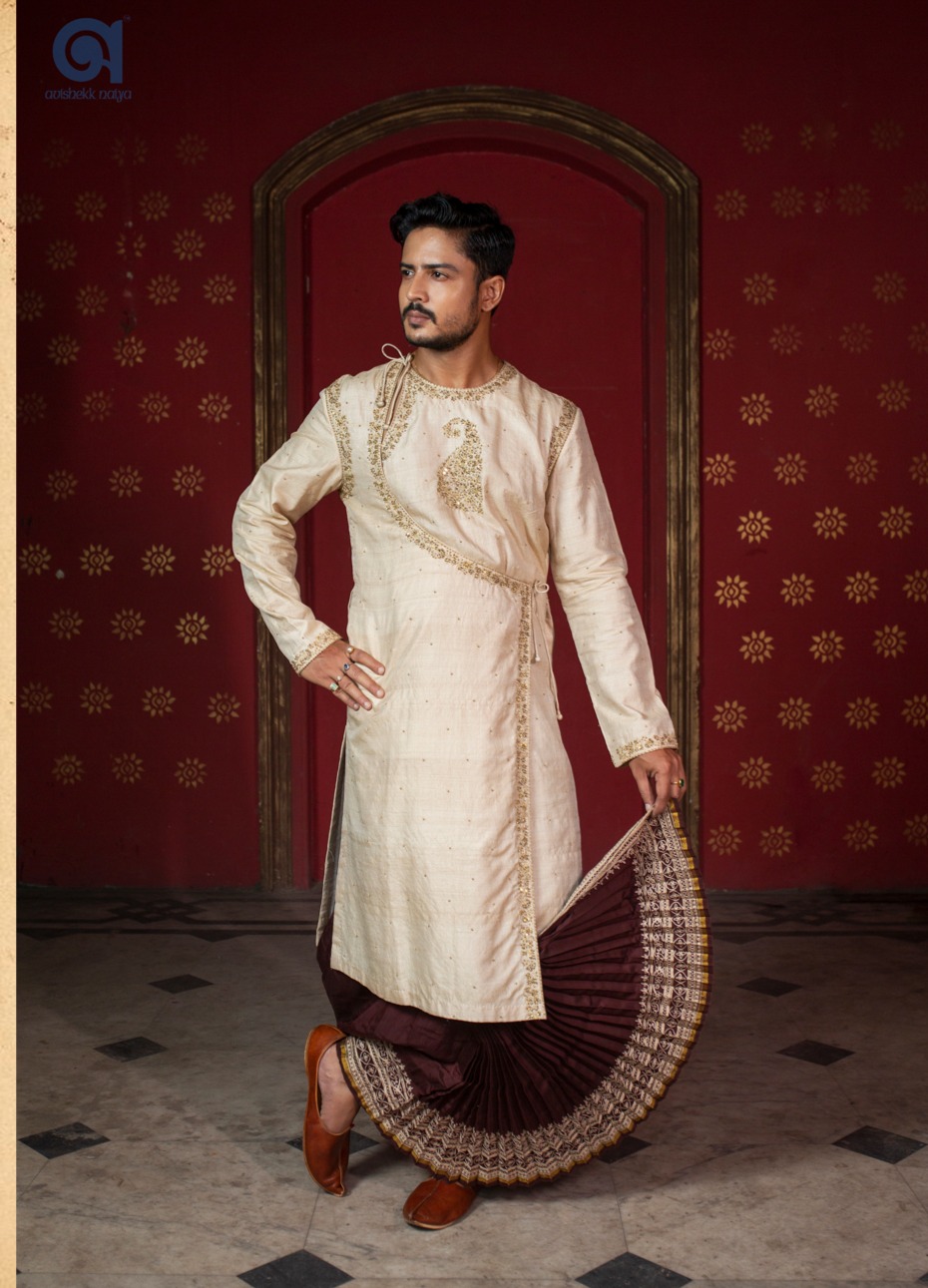 Tussar Silk Angarkha with Hand Embroidery