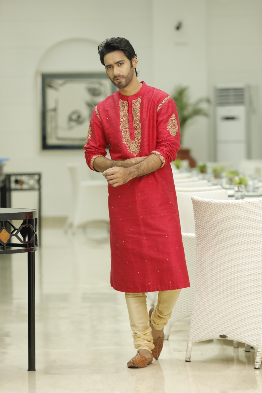 Raw Silk Kurta with Hand Embroidery